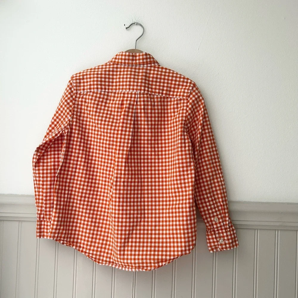 Ralph Lauren Orange Boys 6 Gingham Orange Checkered Kids Button Down Shirt